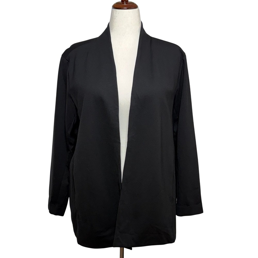 Eileen Fisher Blazer Womens 2X Black Open Front Tencel Blend Stretch Jacket
